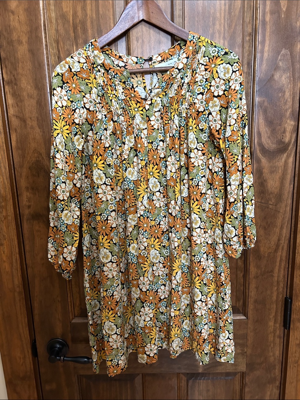 ZARA Lightweight Floral Boho Tunic Shift Dress Womens 13-14  3/4 Sleeve (S-8)